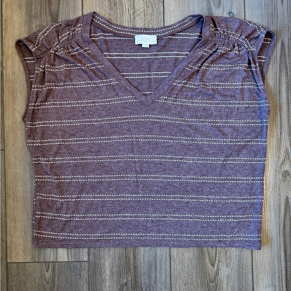LOFT Heathered Purple Striped Short Sleeve Top